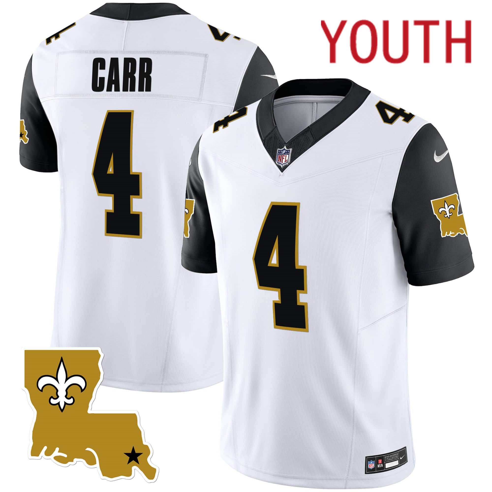 Youth New Orleans Saints 4 Carr White 2024 Nike 1987 Legacy Vapor Limited NFL Jersey style 2